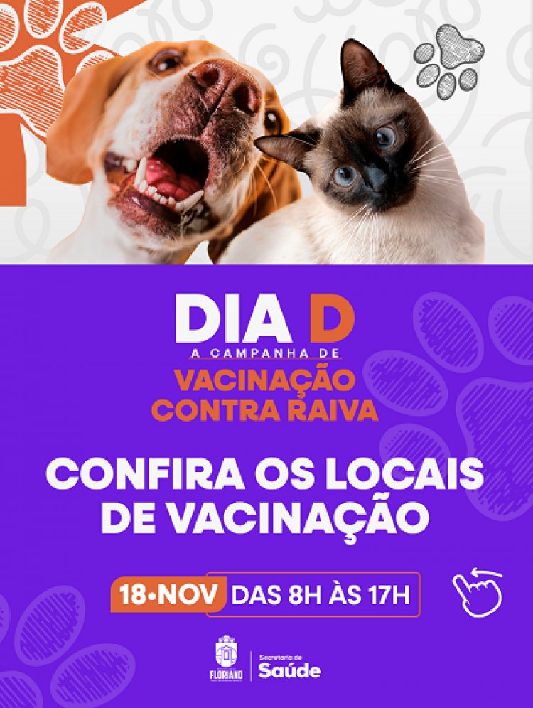 Confira os locais de vacinação contra raiva em Floriano para o Dia D, 18 de novembro