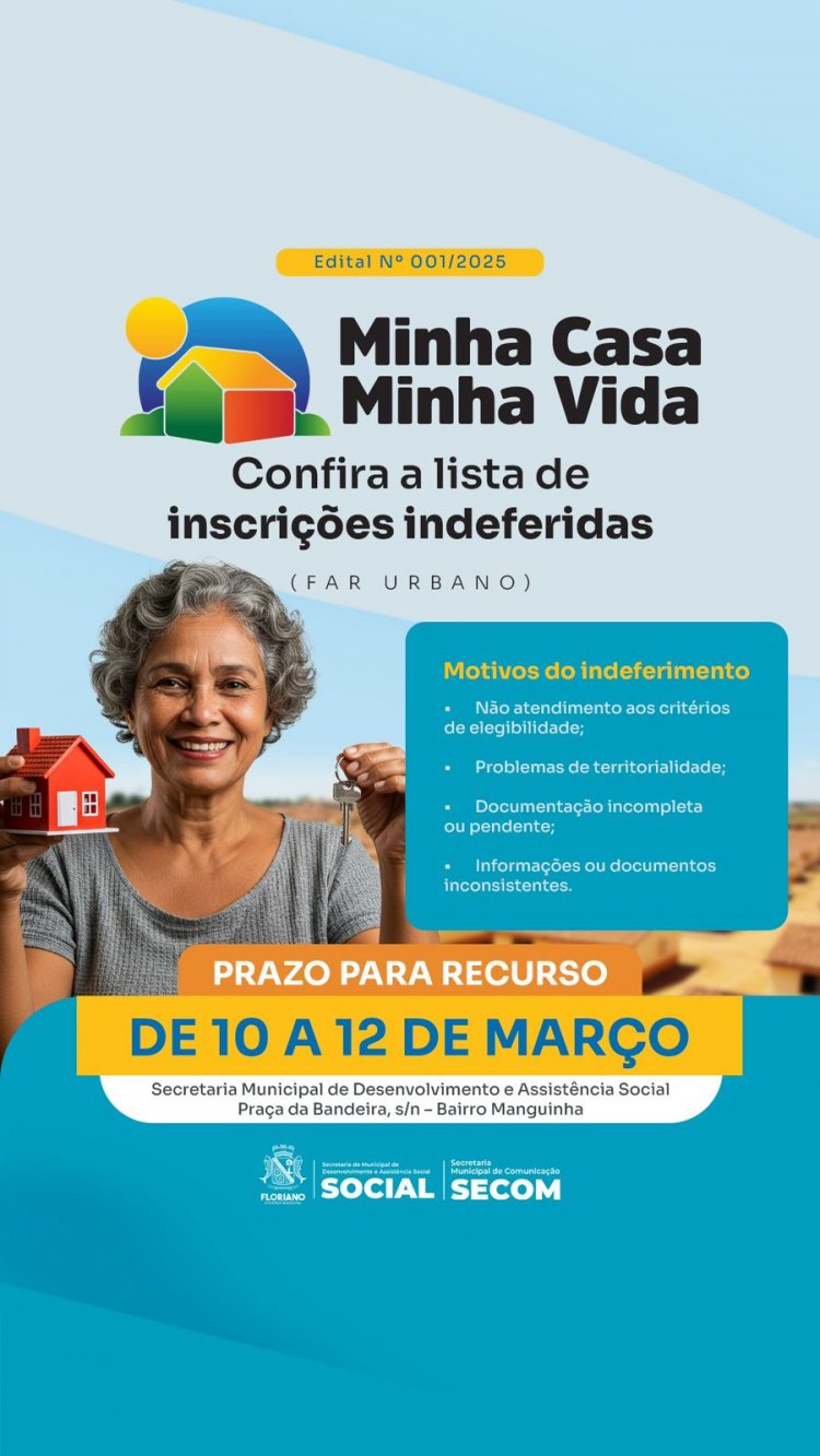 Conselho de Habitação de Floriano divulga lista de inscrições indeferidas do Minha Casa, Minha Vida